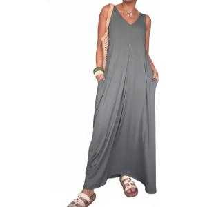image:imageCHICME Womens V Neck Sleeveless Two Way Wear Maxi Dress 2026 Flowy Casual Summer Dresses Without BeltGray
