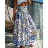 image:imageCHICME Boho Floral Shirred High Waisted Wide Leg Pants Flowy Trousers Summer Beach Vacation WearBlue White