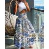 image:imageCHICME Boho Floral Shirred High Waisted Wide Leg Pants Flowy Trousers Summer Beach Vacation WearBlue White