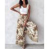 image:imageCHICME Boho Floral Shirred High Waisted Wide Leg Pants Flowy Trousers Summer Beach Vacation WearCoffee