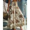 image:imageCHICME Boho Floral Shirred High Waisted Wide Leg Pants Flowy Trousers Summer Beach Vacation WearCoffee