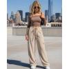 image:imageCHICME Womens Casual Drawstring Pants High Waist Flap Pockets Design Elastic Back Waist Wide Leg TrousersKhaki