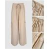 image:imageCHICME Womens Casual Drawstring Pants High Waist Flap Pockets Design Elastic Back Waist Wide Leg TrousersKhaki