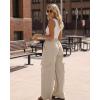 image:imageCHICME Womens Casual Drawstring Pants High Waist Flap Pockets Design Elastic Back Waist Wide Leg TrousersKhaki