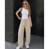 image:imageCHICME Womens Casual Drawstring Pants High Waist Flap Pockets Design Elastic Back Waist Wide Leg TrousersKhaki