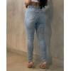image:imageCHICME Womens Rhinestone Skinny Jeans Light Blue High Waisted Stretchy Denim Pants with Belt Party Date NightLighted Blue