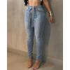 image:imageCHICME Womens Rhinestone Skinny Jeans Light Blue High Waisted Stretchy Denim Pants with Belt Party Date NightLighted Blue
