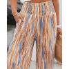 image:imageCHICME Womens Wide Leg Pants Boho High Waisted Pants Flowy Striped Palazzo Pants with PocketsBrown