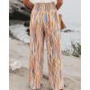 image:imageCHICME Womens Wide Leg Pants Boho High Waisted Pants Flowy Striped Palazzo Pants with PocketsBrown