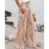 image:imageCHICME Womens Wide Leg Pants Boho High Waisted Pants Flowy Striped Palazzo Pants with PocketsBrown