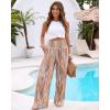 image:imageCHICME Womens Wide Leg Pants Boho High Waisted Pants Flowy Striped Palazzo Pants with PocketsBrown