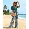 image:imageCHICME Womens Wide Leg Pants Boho High Waisted Pants Flowy Striped Palazzo Pants with PocketsGreen