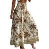 image:imageCHICME Boho Floral Shirred High Waisted Wide Leg Pants Flowy Trousers Summer Beach Vacation WearCoffee