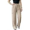 image:imageCHICME Womens Casual Drawstring Pants High Waist Flap Pockets Design Elastic Back Waist Wide Leg TrousersKhaki