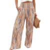 image:imageCHICME Womens Wide Leg Pants Boho High Waisted Pants Flowy Striped Palazzo Pants with PocketsBrown