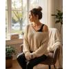 image:imageCHICME Contrast Lace V Neck Women Builtin Bra Tank Tops Sleeveless Casual Fleece Lined Slim Fit Shaping Camisole VestBlack