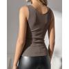 image:imageCHICME Contrast Lace V Neck Women Builtin Bra Tank Tops Sleeveless Casual Fleece Lined Slim Fit Shaping Camisole VestBrown