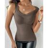 image:imageCHICME Contrast Lace V Neck Women Builtin Bra Tank Tops Sleeveless Casual Fleece Lined Slim Fit Shaping Camisole VestBrown
