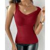 image:imageCHICME Contrast Lace V Neck Women Builtin Bra Tank Tops Sleeveless Casual Fleece Lined Slim Fit Shaping Camisole VestRed