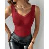 image:imageCHICME Contrast Lace V Neck Women Builtin Bra Tank Tops Sleeveless Casual Fleece Lined Slim Fit Shaping Camisole VestRed