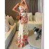 image:imageCHICME Floral Printed Prom Dress Tie Ruched Shirred Bandeau Party Dress Slim Fit Ruffle Hem Vacation DressesApricot