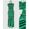 image:imageCHICME Floral Printed Prom Dress Tie Ruched Shirred Bandeau Party Dress Slim Fit Ruffle Hem Vacation DressesSolid Green