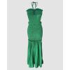 image:imageCHICME Floral Printed Prom Dress Tie Ruched Shirred Bandeau Party Dress Slim Fit Ruffle Hem Vacation DressesSolid Green