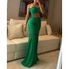 image:imageCHICME Floral Printed Prom Dress Tie Ruched Shirred Bandeau Party Dress Slim Fit Ruffle Hem Vacation DressesSolid Green