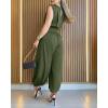 image:imageCHICME Padded Shoulders Sleeveless Cinched Waist Side High Slit Overalls Casual Hollowout Back Ruched JumpsuitArmy Green