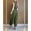 image:imageCHICME Padded Shoulders Sleeveless Cinched Waist Side High Slit Overalls Casual Hollowout Back Ruched JumpsuitArmy Green