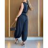 image:imageCHICME Padded Shoulders Sleeveless Cinched Waist Side High Slit Overalls Casual Hollowout Back Ruched JumpsuitBlack
