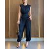 image:imageCHICME Padded Shoulders Sleeveless Cinched Waist Side High Slit Overalls Casual Hollowout Back Ruched JumpsuitBlack