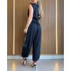 image:imageCHICME Padded Shoulders Sleeveless Cinched Waist Side High Slit Overalls Casual Hollowout Back Ruched JumpsuitBlack
