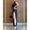 image:imageCHICME Padded Shoulders Sleeveless Cinched Waist Side High Slit Overalls Casual Hollowout Back Ruched JumpsuitBlack
