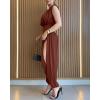 image:imageCHICME Padded Shoulders Sleeveless Cinched Waist Side High Slit Overalls Casual Hollowout Back Ruched JumpsuitBrown