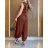 image:imageCHICME Padded Shoulders Sleeveless Cinched Waist Side High Slit Overalls Casual Hollowout Back Ruched JumpsuitBrown