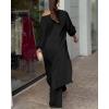 image:imageCHICME Women 2 Piece Outfits Cold Shoulder Long Sleeve Top Wide Leg Pants Linen Matching Lounge SetBlack