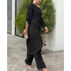 image:imageCHICME Women 2 Piece Outfits Cold Shoulder Long Sleeve Top Wide Leg Pants Linen Matching Lounge SetBlack