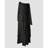 image:imageCHICME Women 2 Piece Outfits Cold Shoulder Long Sleeve Top Wide Leg Pants Linen Matching Lounge SetBlack