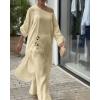 image:imageCHICME Women 2 Piece Outfits Cold Shoulder Long Sleeve Top Wide Leg Pants Linen Matching Lounge SetLight Khaki