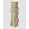 image:imageCHICME Women 2 Piece Outfits Cold Shoulder Long Sleeve Top Wide Leg Pants Linen Matching Lounge SetLight Khaki