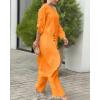 image:imageCHICME Women 2 Piece Outfits Cold Shoulder Long Sleeve Top Wide Leg Pants Linen Matching Lounge SetOrange