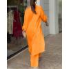 image:imageCHICME Women 2 Piece Outfits Cold Shoulder Long Sleeve Top Wide Leg Pants Linen Matching Lounge SetOrange