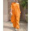 image:imageCHICME Women 2 Piece Outfits Cold Shoulder Long Sleeve Top Wide Leg Pants Linen Matching Lounge SetOrange