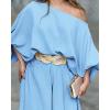 image:imageCHICME Women Summer 2 Piece Outfits Off Shoulder Top Flowy Wide Leg Pants Set Vacation Travel Airport OutfitsElighted Blue