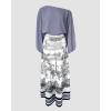 image:imageCHICME Women Summer 2 Piece Outfits Off Shoulder Top Flowy Wide Leg Pants Set Vacation Travel Airport OutfitsGray
