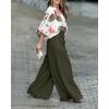 image:imageCHICME Women Summer 2 Piece Outfits Off Shoulder Top Flowy Wide Leg Pants Set Vacation Travel Airport OutfitsGreen