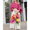 image:imageCHICME Women Summer 2 Piece Outfits Off Shoulder Top Flowy Wide Leg Pants Set Vacation Travel Airport OutfitsImulticolor