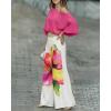 image:imageCHICME Women Summer 2 Piece Outfits Off Shoulder Top Flowy Wide Leg Pants Set Vacation Travel Airport OutfitsImulticolor