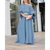 image:imageCHICME Women Summer 2 Piece Outfits Off Shoulder Top Flowy Wide Leg Pants Set Vacation Travel Airport OutfitsLmisty Blue